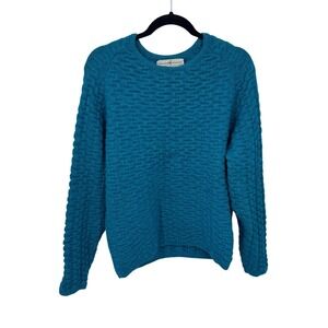 Peruvian Connection‎ Handmade Sweater Womens L Blue Alpaca Basketweave Knit VTG